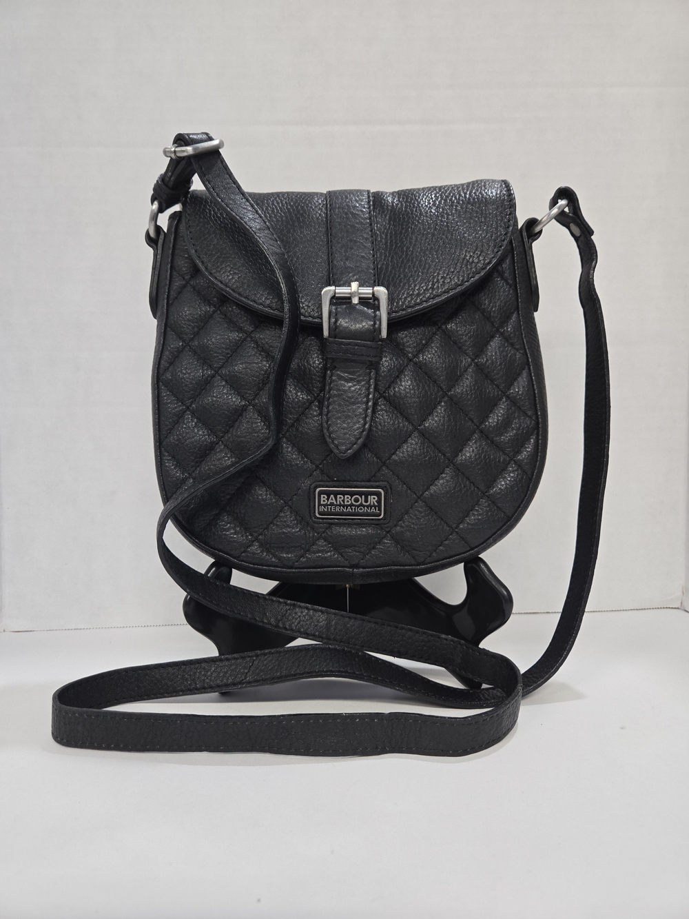 Barbour International Quilted Black Leather Crossbody Bag EUC 9"x8"x2"